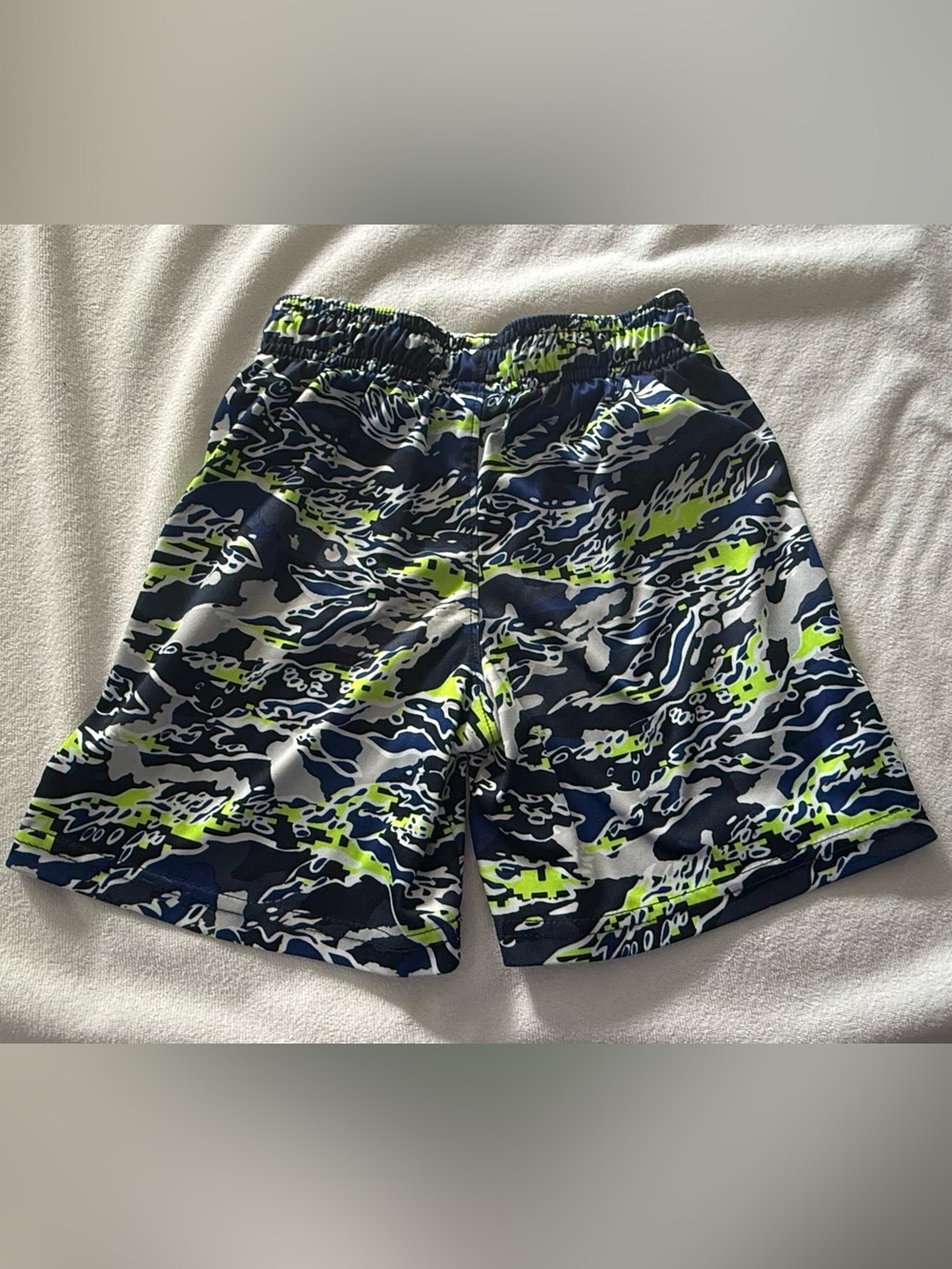 Under Armour Boys' Camo Athletic Shorts in Navy, White & Neon green 4T